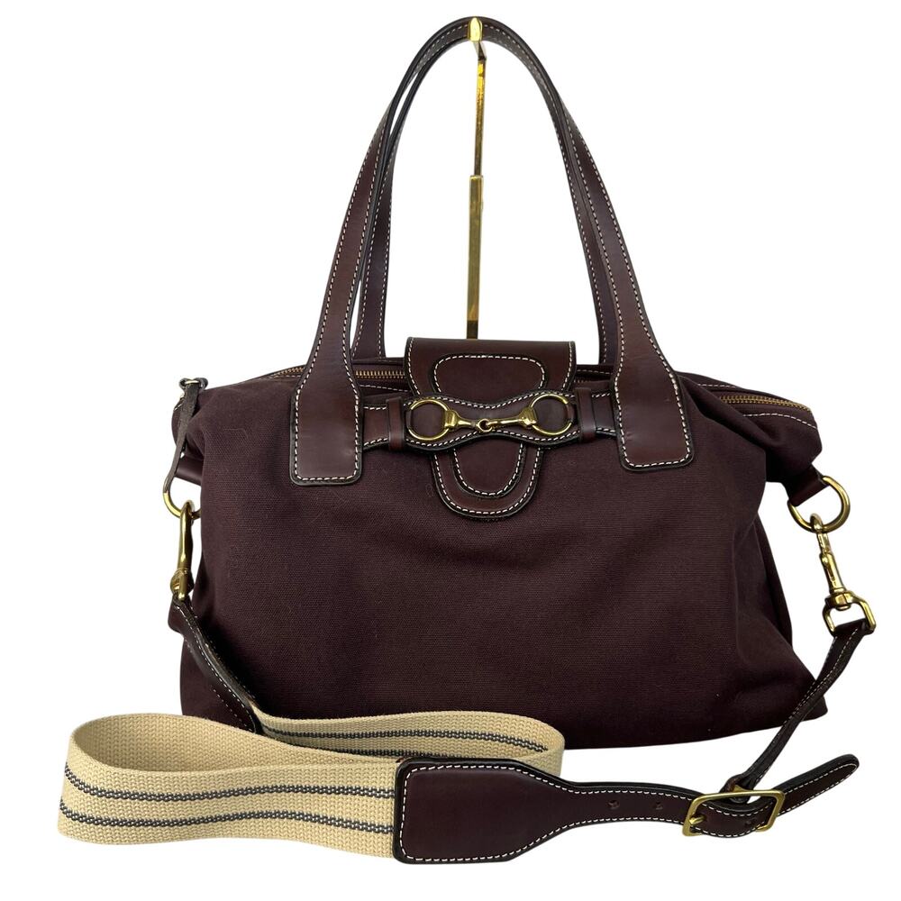 Rebecca Ray Benchmade in America Canvas Horsebit Leather Travel Tote Bag Purse